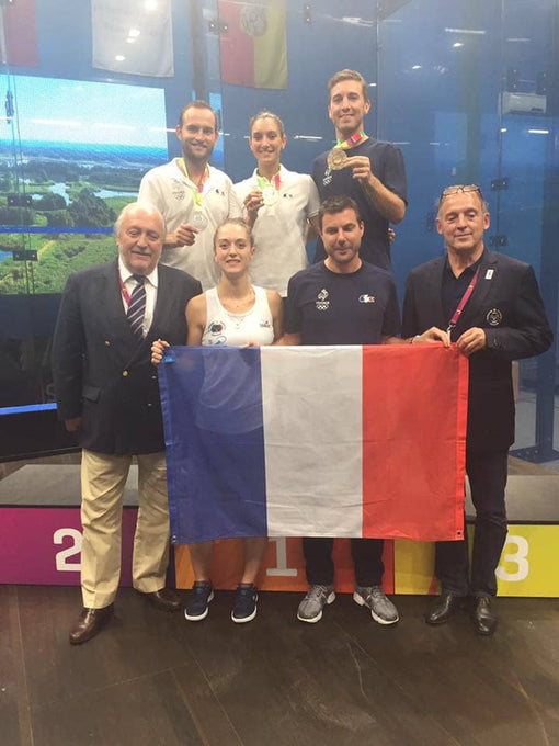 Mathieu Castagnet celebrating his bronze medal win with Team France. (Photo Credit: Mathieu Castagnet via Facebook)