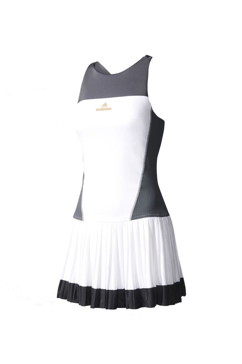 Adidas Women Barricade Dress in white, black, and gray