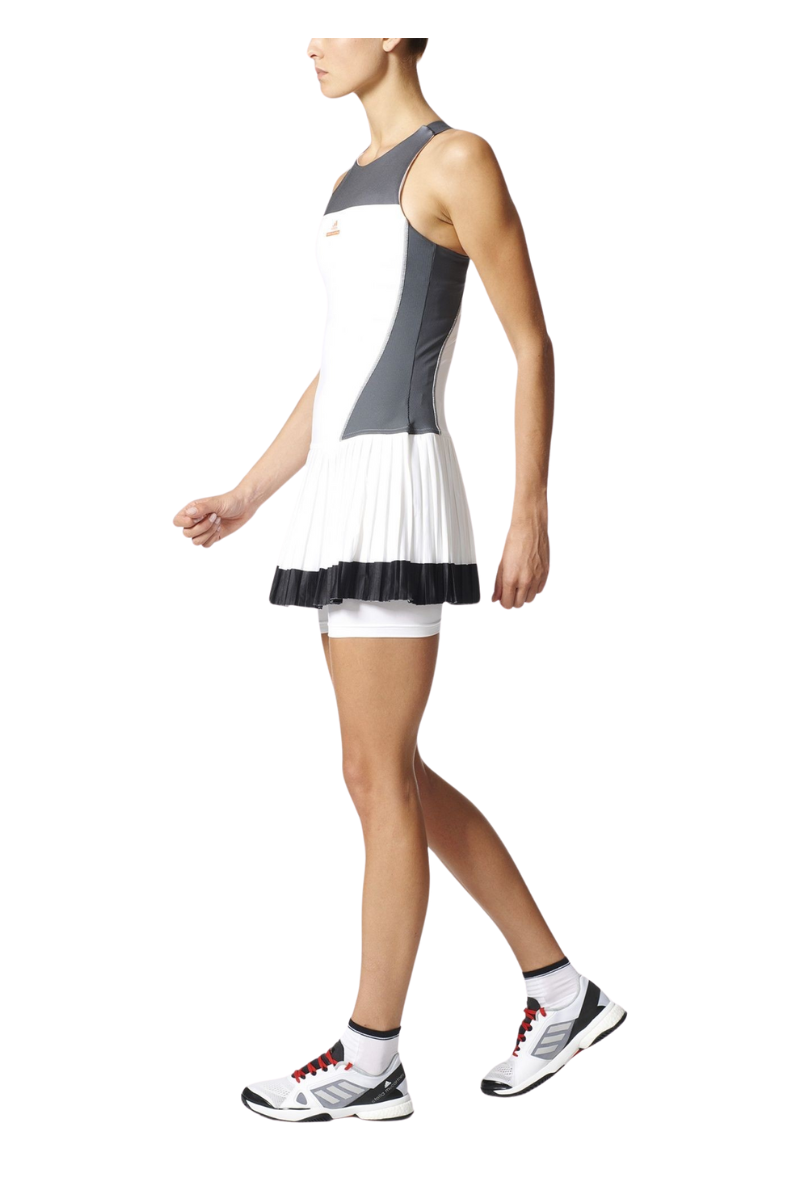 Adidas Women Barricade Dress in white, black, and gray