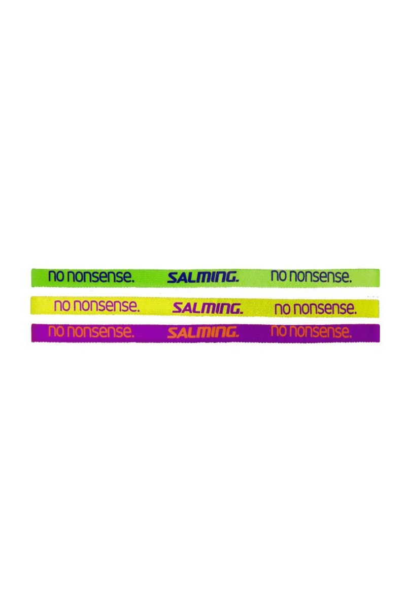 salming pack of 3 squash headbands in purple, yellow, and green