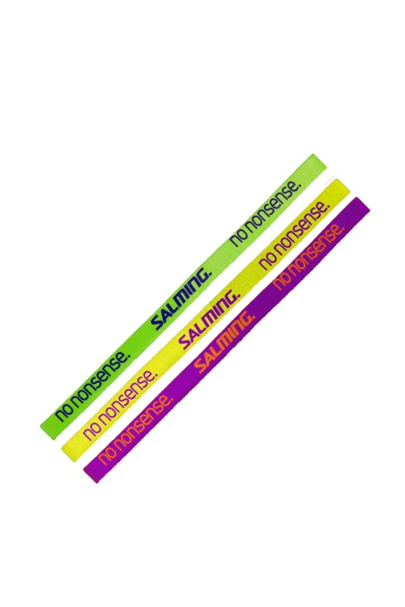 salming pack of 3 squash headbands in purple, yellow, and green