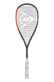 Front view of the Dunlop Sonic Core Revelation Pro Lite squash racket, showcasing its black and red frame and white grip.