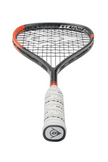 View of the Dunlop Sonic Core Revelation Pro Lite squash racket from the bottom, showing the handle with the Dunlop logo and white grip.