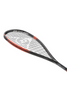 Angled view of the Dunlop Sonic Core Revelation Pro Lite squash racket's head, highlighting the red and black frame and white strings.