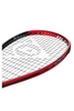 Angled close-up of the top edge of the Dunlop Sonic Core Revelation Pro squash racket, emphasizing the 