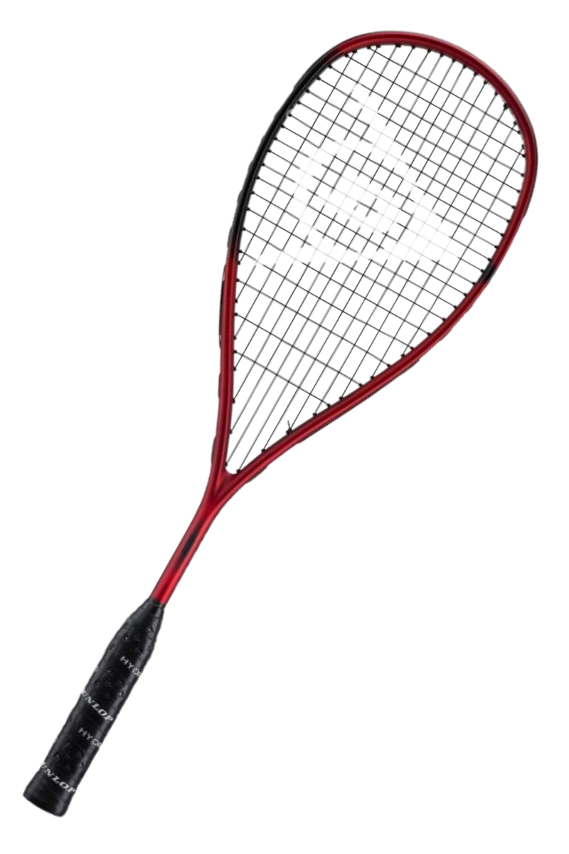 Detailed close-up of the string bed of the Dunlop Sonic Core Revelation Pro squash racket, focusing on the tensioned strings and frame's construction.