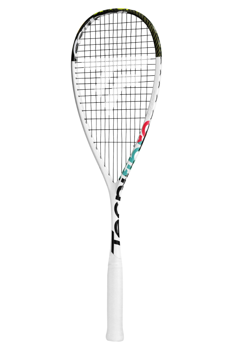 Tecnifibre Carboflex X-Top 125 NS squash racket with a white frame, black strings, and a white grip.