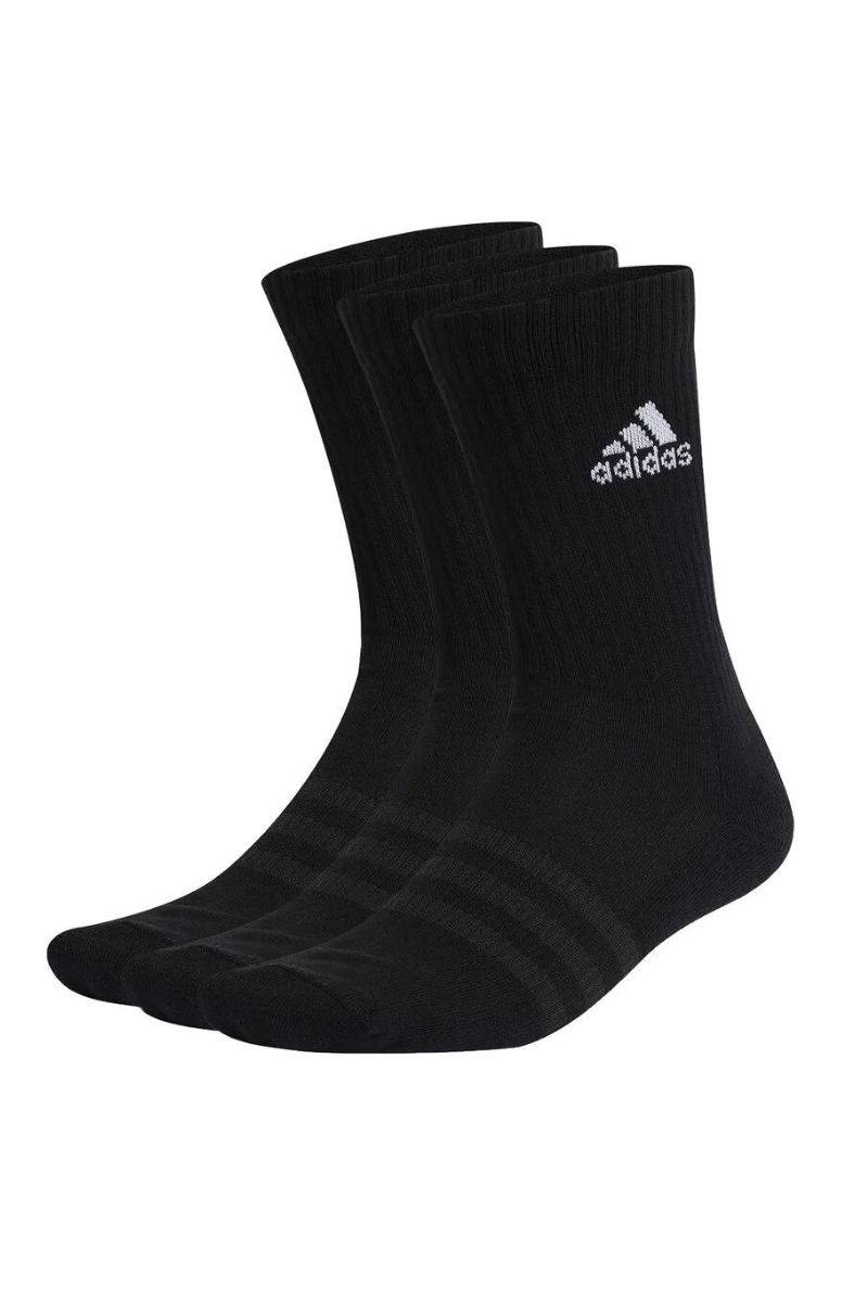 three pairs of adidas performance crew socks in black