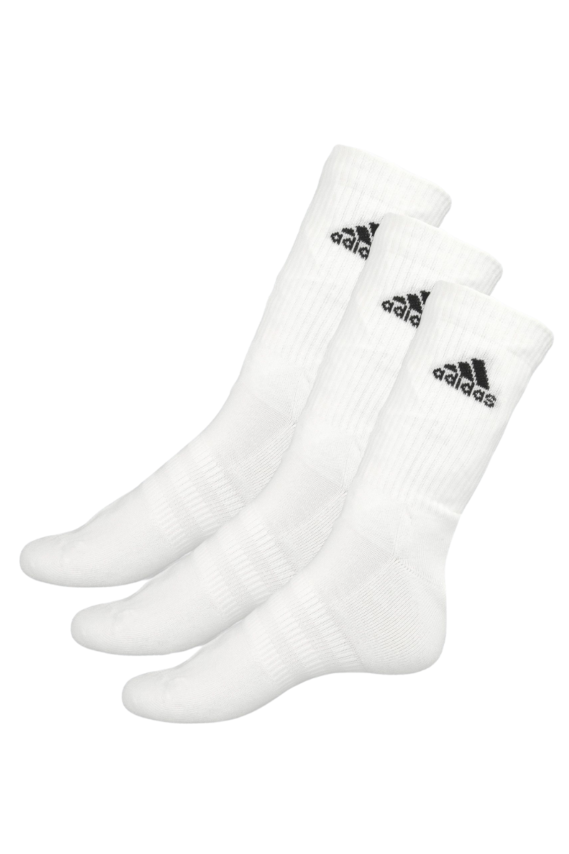 three pairs of adidas performance crew socks in white