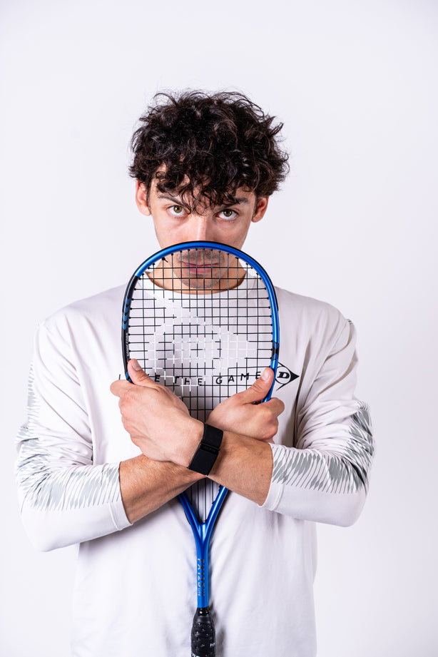 victor crouin with dunlop fx 125 pro lite squash racket