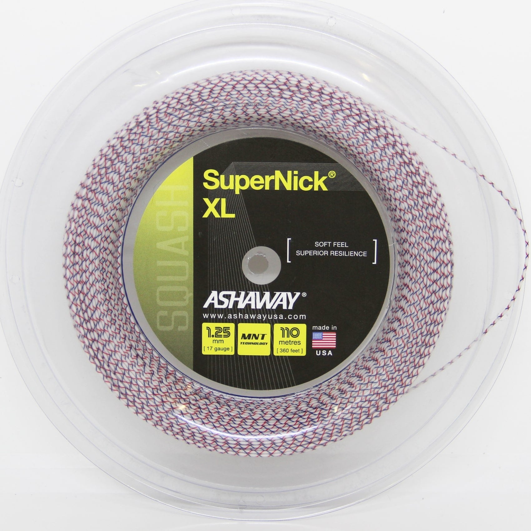 Ashaway SuperNick XL 17 - 1.25mm/110m Squash Strings - White/Red