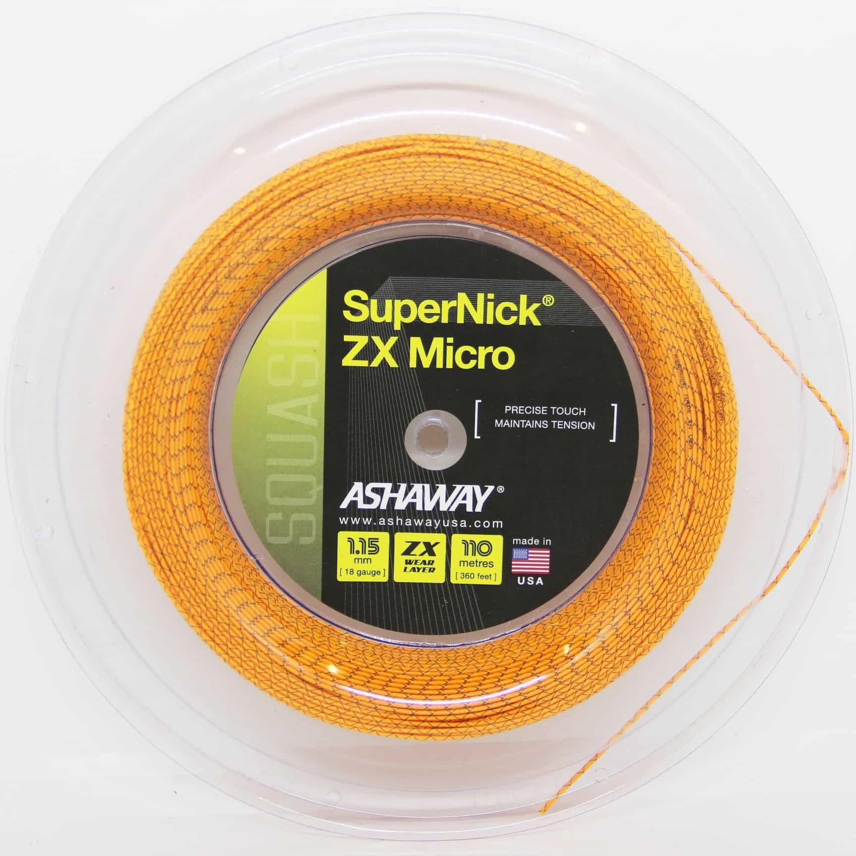 Ashaway SuperNick ZX Micro 18 - 1.15mm/110m Squash Strings - Orange